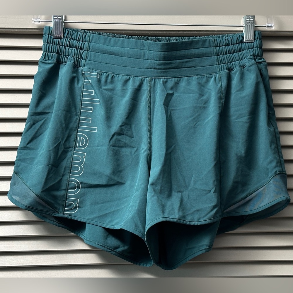 Lululemon Hotty Hot High-Rise Lined Short 4" *Graphic Green Jasper sz10 #0019